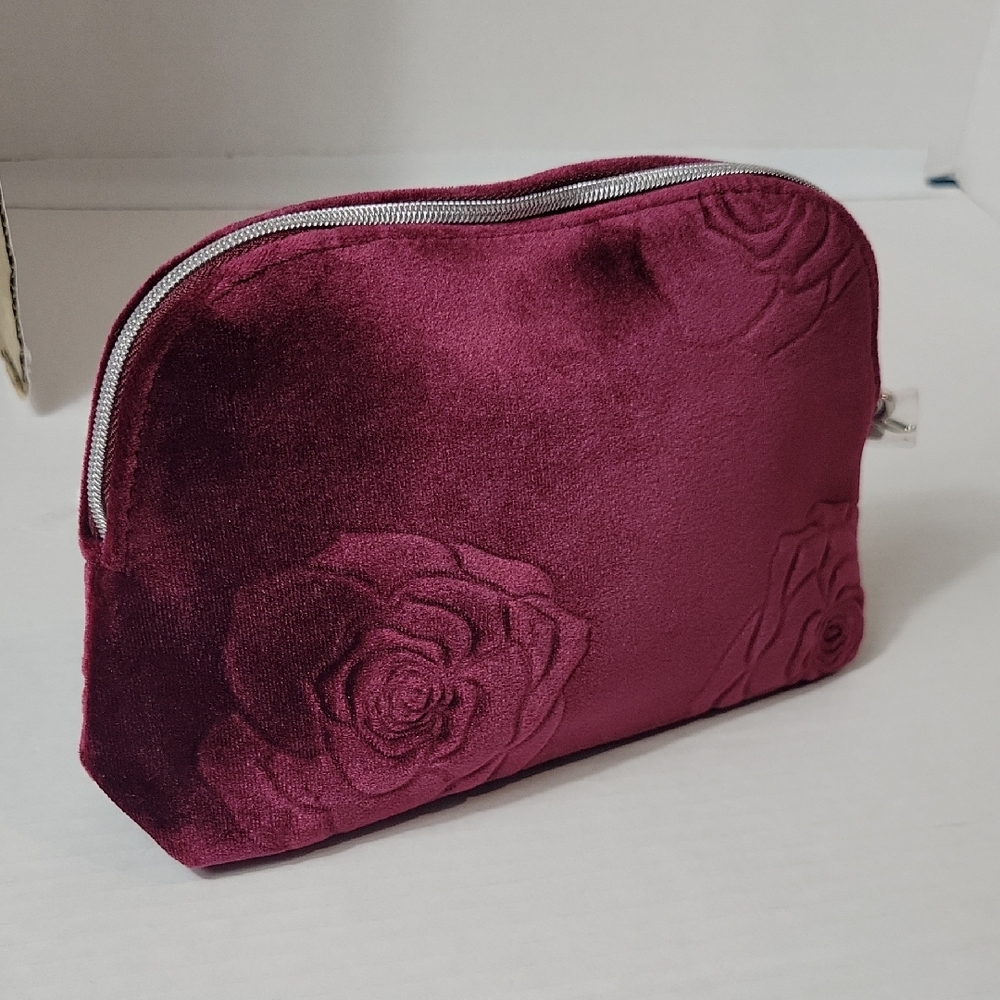 Sisley Burgundy Floral Velvet Cosmetic Bag
